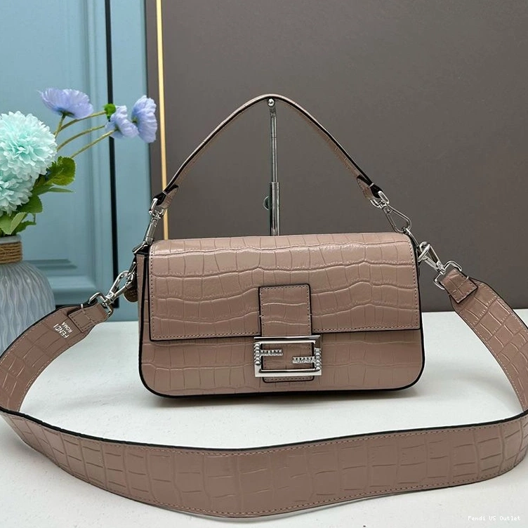 Affordable HOT Fendi Leather Medium Apricot Bag In Baguette Re-Edition Crocodile 0707